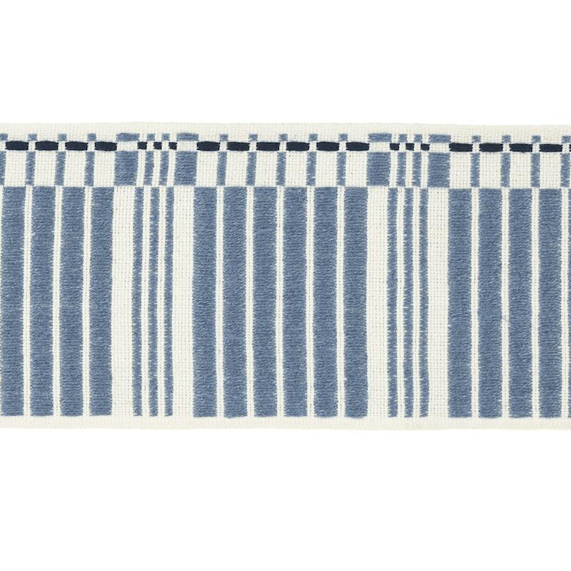 Carmo Tape Wide Indigo 79210 by Schumacher Designer Trim Stephanie Seal Brown 2.7" - Swanky Fabrics -