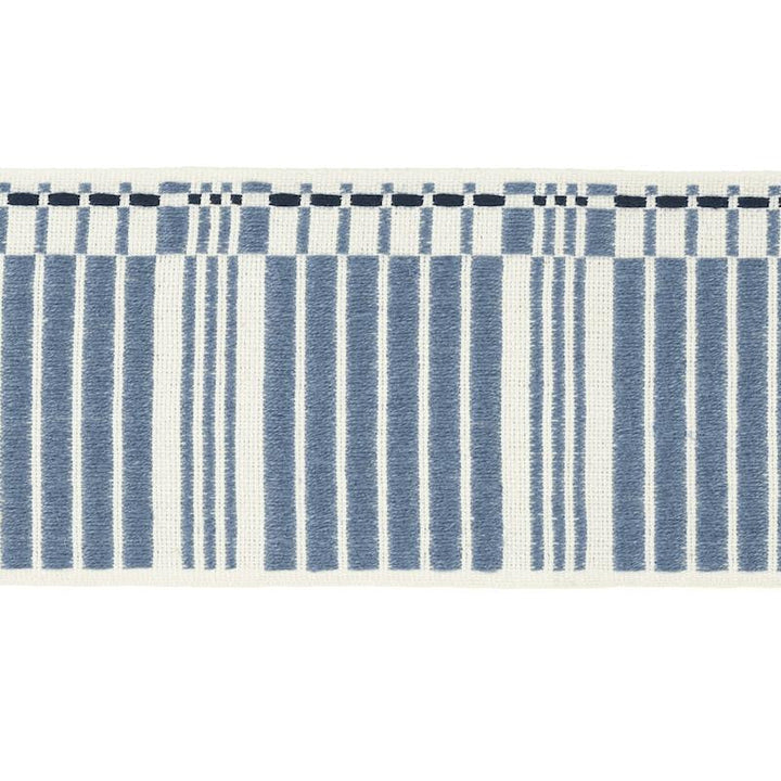 Carmo Tape Wide Indigo 79210 by Schumacher Designer Trim Stephanie Seal Brown 2.7" - Swanky Fabrics -