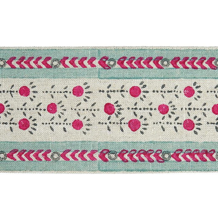 Pica Bella Hand Blocked Tape Magenta & Pistachio 79102 by Schumacher Designer Trim Jacaranda - Swanky Fabrics -