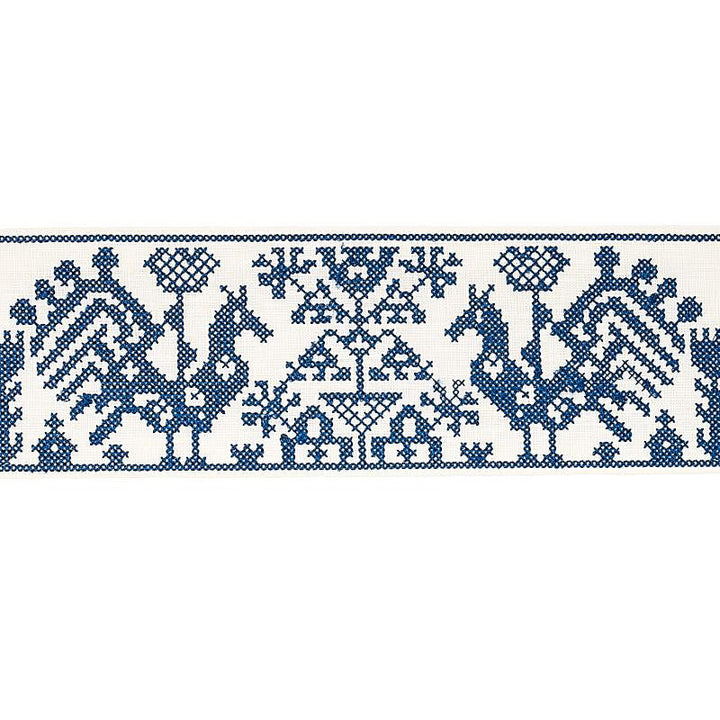 Tarpan Embroidered Tape Navy 80000 by Schumacher Designer Trim Bohemia 3.5" - Swanky Fabrics -