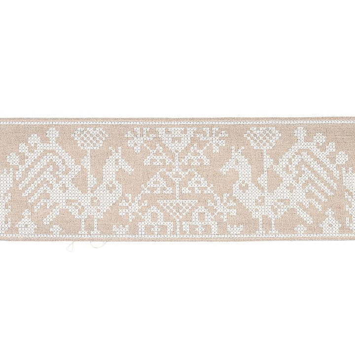 Tarpan Embroidered Tape Natural 80002 by Schumacher Designer Trim Bohemia 3.5" - Swanky Fabrics -