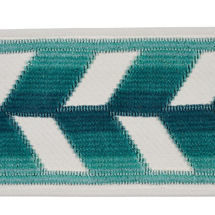 Chevron Strie Velvet Tape Peacock 80181 by Schumacher Designer Trim Cut & Patterned Velvets 3.6" - Swanky Fabrics -
