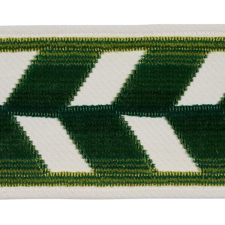 Chevron Strie Velvet Tape Emerald 80182 by Schumacher Designer Trim Cut & Patterned Velvets 3.6" - Swanky Fabrics -