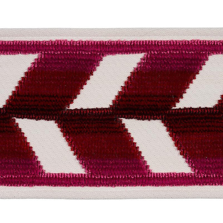 Chevron Strie Velvet Tape Garnet 80183 by Schumacher Designer Trim Cut & Patterned Velvets 3.6" - Swanky Fabrics -