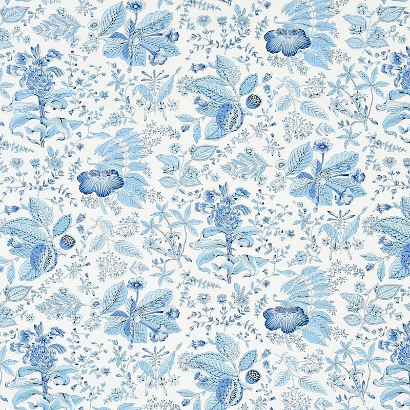 Pomegranate Botanical Blue 178124 by Schumacher Designer Fabric Schumacher Classics 18.0" - Swanky Fabrics -