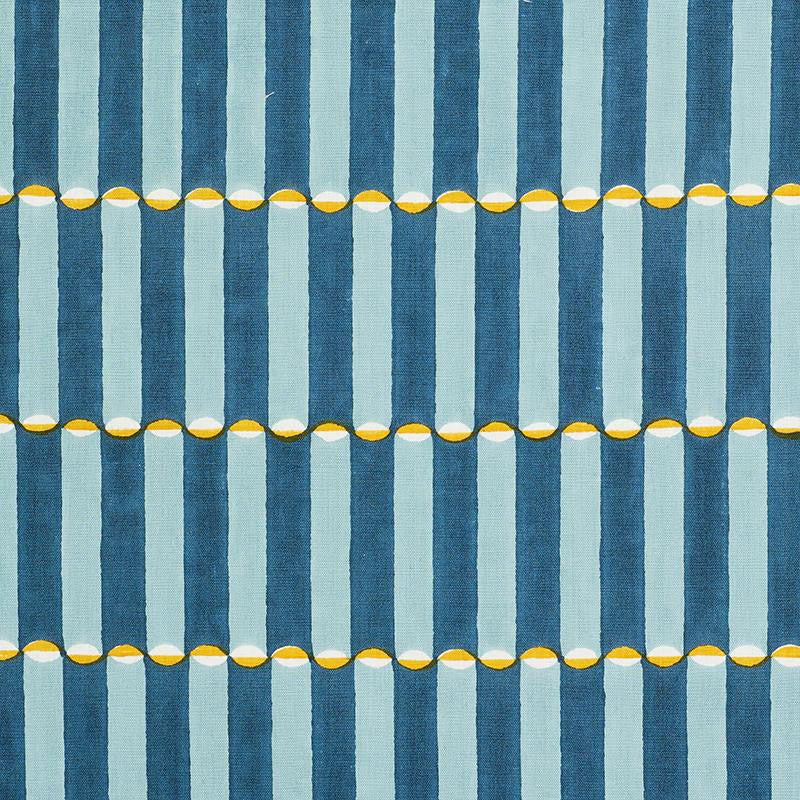 Luna Hand Block Print Blue & Turmeric 179281 by Schumacher Designer Fabric Molly Mahon 1.75" - Swanky Fabrics -