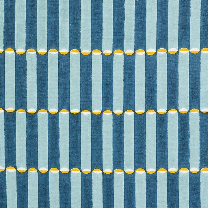 Luna Hand Block Print Blue & Turmeric 179281 by Schumacher Designer Fabric Molly Mahon 1.75" - Swanky Fabrics -