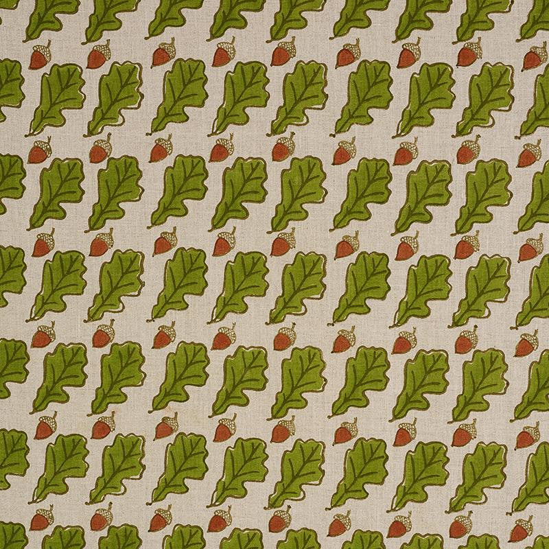 Oak Hand Block Print Green 179310 by Schumacher Designer Fabric Molly Mahon 4.88" - Swanky Fabrics -