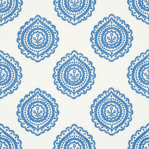 Schumacher Fabric Olana Linen Embroidery Blue 70206