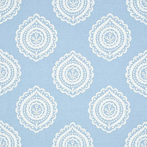 Schumacher Fabric Olana Linen Embroidery Sky 70207