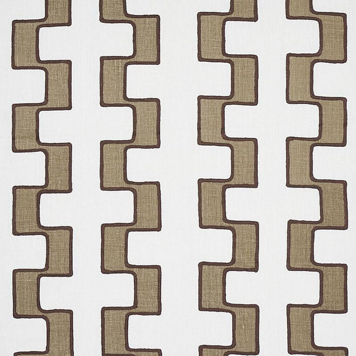 Dixon Embroidered Print Linen Neutral 179680 by Schumacher Designer Fabric World View 17.25" - Swanky Fabrics -