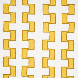 Schumacher Fabric Dixon Embroidered Print Linen Yellow 179681