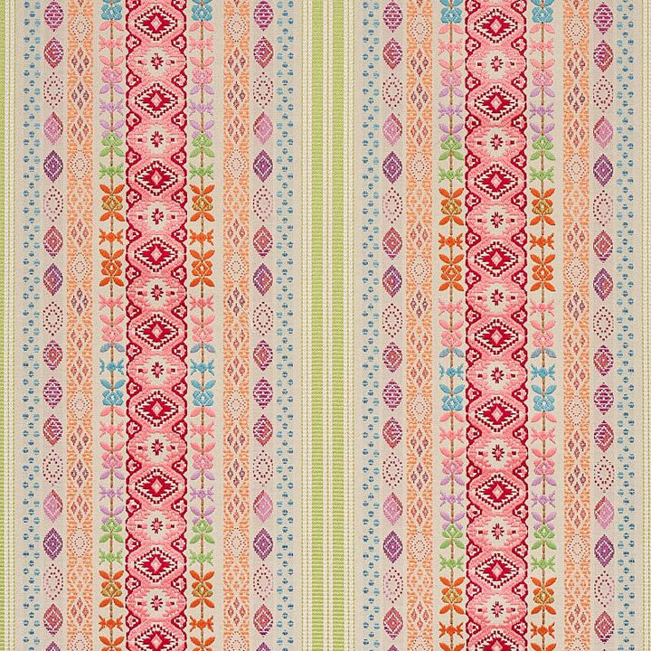 Cosima Embroidery Pink Multi 79682 by Schumacher Designer Fabric Bohemia 15.17" - Swanky Fabrics -