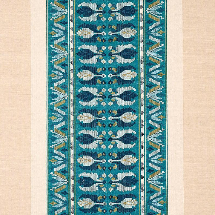 Sandor Stripe Embroidery Peacock 79832 by Schumacher Designer Fabric Bohemia 54.0" - Swanky Fabrics -
