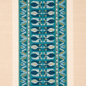 Schumacher Fabric Sandor Stripe Embroidery Peacock 79832