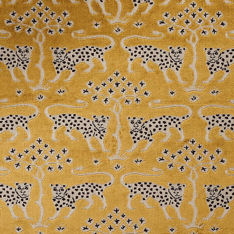 Woodland Leopard Velvet Gold 80081 by Schumacher Designer Fabric Cut & Patterned Velvets 13.25" - Swanky Fabrics -