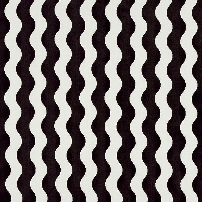 The Wave Velvet Black 69420 by Schumacher Designer Fabric New Wave: Black & White 3.5" - Swanky Fabrics -