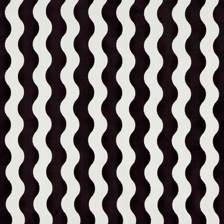 The Wave Velvet Black 69420 by Schumacher Designer Fabric New Wave: Black & White 3.5" - Swanky Fabrics -