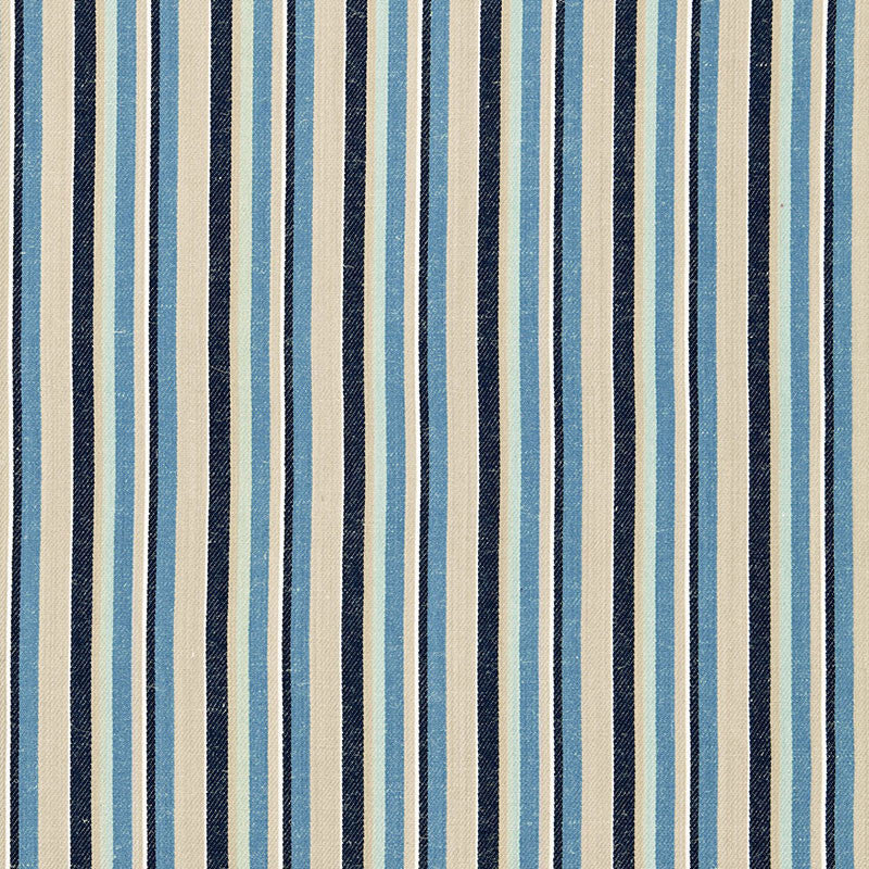 Kiawah Stripe Indigo 66030 by Schumacher Designer Fabric SEA ISLAND STRIPES See Sample INDIA . </p><p>Repeat: Horizontal: 4 1/8" (10CM) and Vertical: - 53 2/8" WIDE (135CM) - Swanky Fabrics -