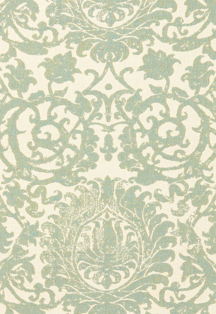 Arezzo Linen Damask Aquamarine 66360 by Schumacher Designer Fabric Palazzo 52% Linen, 19% Viscose, 15% Cotton, 14% Polyester Martindale 12,000 Horizontal: 25.5 and Vertical: 30 51 - Swanky Fabrics -