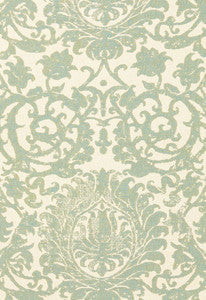 Schumacher Fabric Arezzo Linen Damask Aquamarine 66360