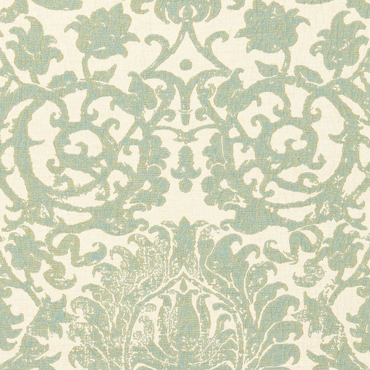 Arezzo Linen Damask Aquamarine 66360 by Schumacher Designer Fabric PALAZZO See Sample ITALY MEDIUM DUTY </p><p>Repeat: Horizontal: 25 1/2" (65CM) and Vertical: 30" (76CM) 51" WIDE (130CM) - Swanky Fabrics -