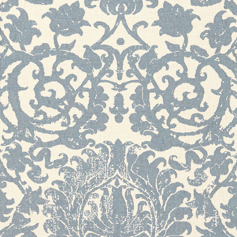Arezzo Linen Damask Azure 66361 by Schumacher Designer Fabric PALAZZO LINEN 52% VISCOSE 19% ITALY MARTINDALE 12,000 </p><p>Repeat: Horizontal: 25 1/2" (65CM) and Vertical: 30" (76CM) 51 - Swanky Fabrics -