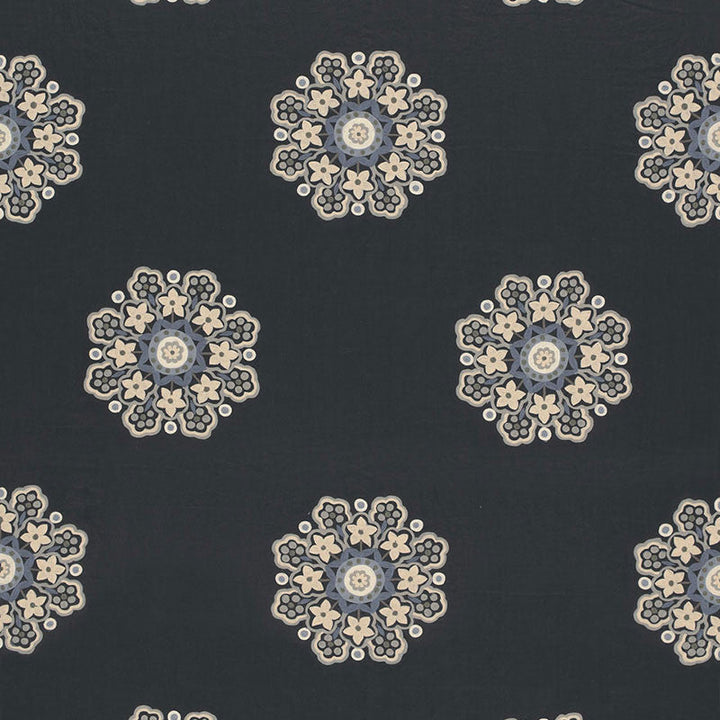 Chennai Linen Embroidery Midnight 66820 by Schumacher Designer Fabric CLASSIC WOVENS See Sample INDIA . </p><p>Repeat: Horizontal: 12 7/8" (33CM) and Vertical: 31 1/2" (80CM) 51 5/8" WIDE (131CM) - Swanky Fabrics -
