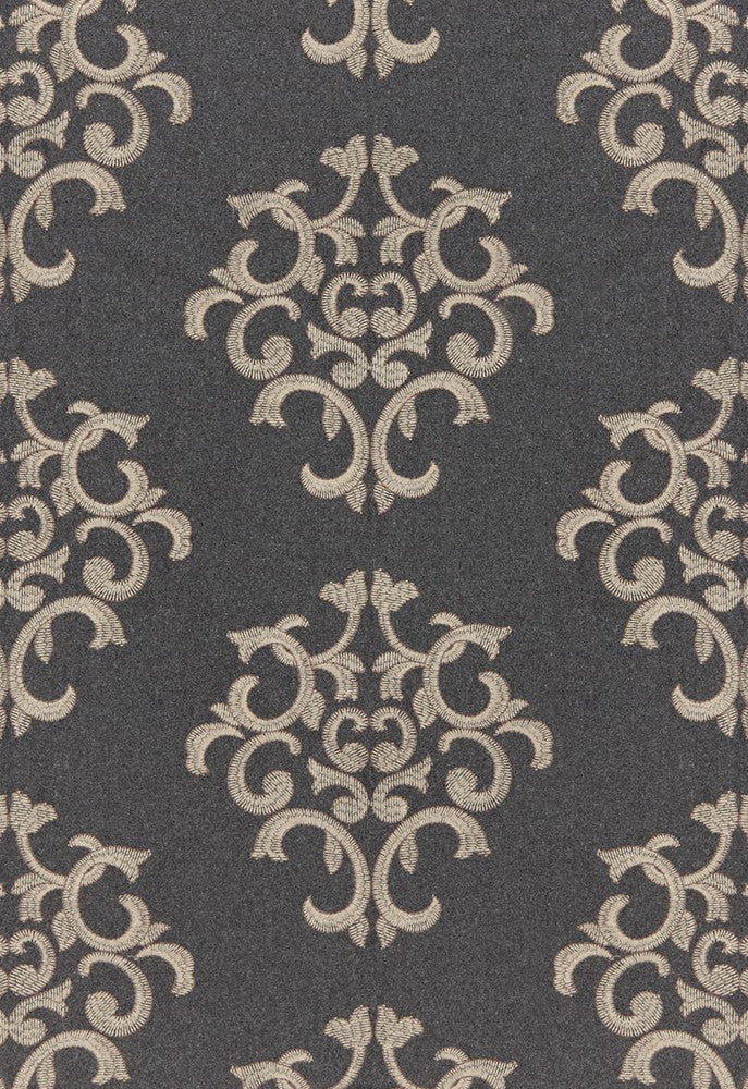 Byron Embroidered Wool Charcoal 66830 by Schumacher Designer Fabric COLLECTION-NAME-TBA-66830 42% Wool, 42% Polyester, 16% Spun Martindale 15,000 Horizontal: 12.5 and Vertical: 15 50 - Swanky Fabrics -