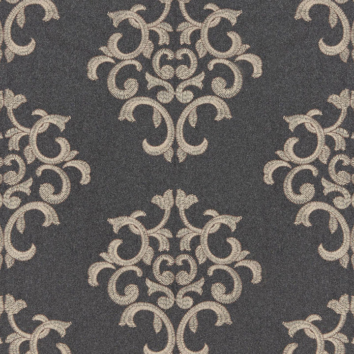 Byron Embroidered Wool Charcoal 66830 by Schumacher Fabric Schumacher Fabric Byron Embroidered Wool Charcoal 66830Fabric WOOL 42% INDIA </p><p>Repeat: H: HORZ. 12 1/2" (32CM) , V: VERT. 15" (38CM) 50 - Fabric Carolina -