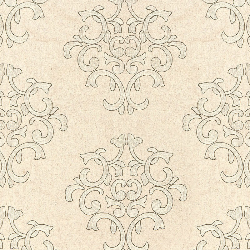 Byron Embroidered Wool Oat 66832 by Schumacher Designer Fabric OTTOMAN CHIC WOOL 42% POLYESTER 42% INDIA MARTINDALE 15,000 </p><p>Repeat: Horizontal: 12 1/2" (32CM) and Vertical: 15" (38CM) 51 - Swanky Fabrics -