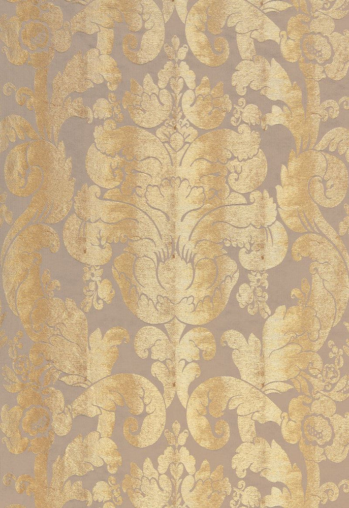 Zelda Damask Gilt 66841 by Schumacher Designer Fabric COLLECTION-NAME-TBA-66840 36% Linen, 26% Viscose, 20% Acetate, 18% Silk Martindale 10,000 Horizontal: 25.5 and Vertical: 28 51 - Swanky Fabrics -