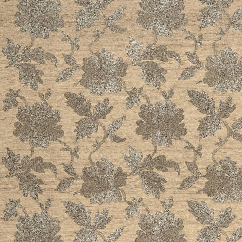 Moon Garden Embroidery Pewter 66850 by Schumacher Designer Fabric PERENNIAL FAVORITES SILK 48% METAL 43% INDIA MARTINDALE 4,000 </p><p>Repeat: Horizontal: 12 3/4" (32CM) and Vertical: 11 1/2" (29CM) 51 - Swanky Fabrics -