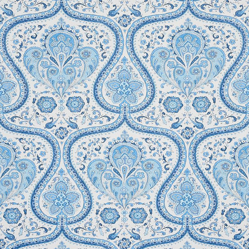Paisley Court Blue 5012270 by Schumacher Designer Wallpaper East Meets West 13.5" - Swanky Fabrics -