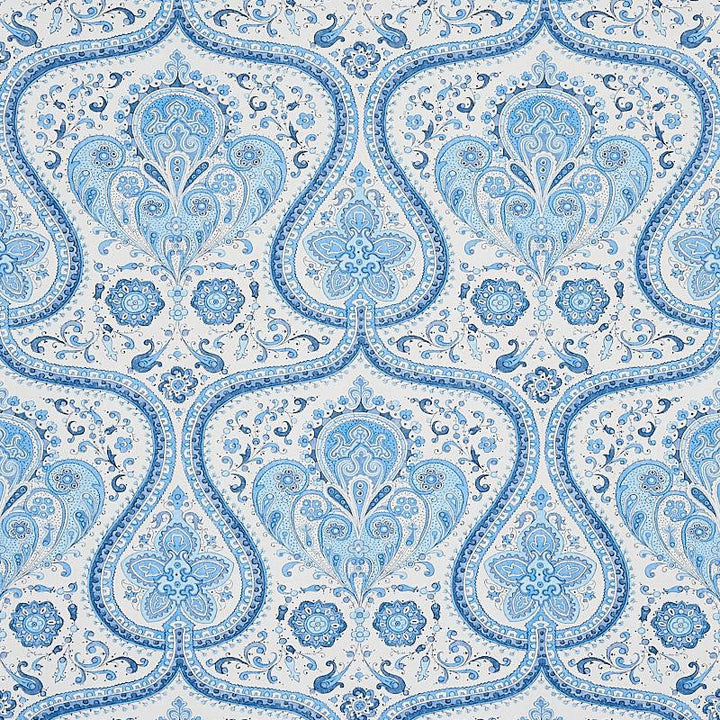 Paisley Court Blue 5012270 by Schumacher Designer Wallpaper East Meets West 13.5" - Swanky Fabrics -