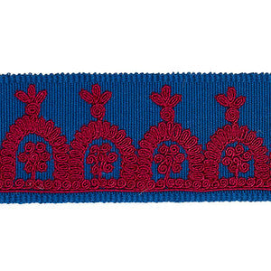 Schumacher Trim Noelia Embroidered Tape Red On Blue 74156