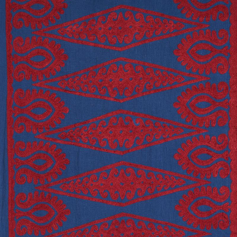 Seema Embroidery Blue & Red 80210 by Schumacher Designer Fabric East Meets West 26.0" - Swanky Fabrics -