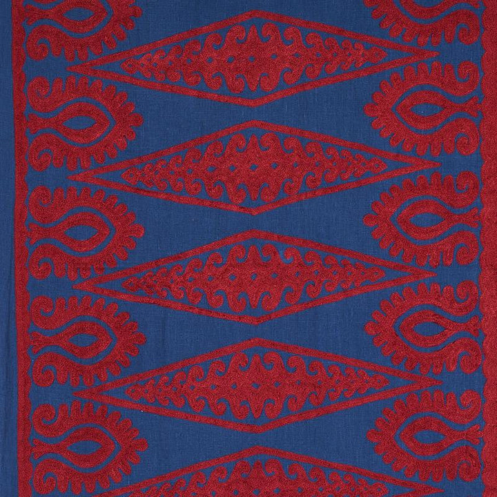 Seema Embroidery Blue & Red 80210 by Schumacher Designer Fabric East Meets West 26.0" - Swanky Fabrics -
