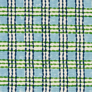 Schumacher Fabric Trellis Hand Block Print Sky & Grass 179800