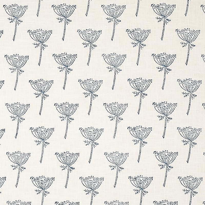 Wild Carrot Hand Block Print Indigo 179810 by Schumacher Designer Fabric Molly Mahon 3.0" - Swanky Fabrics -