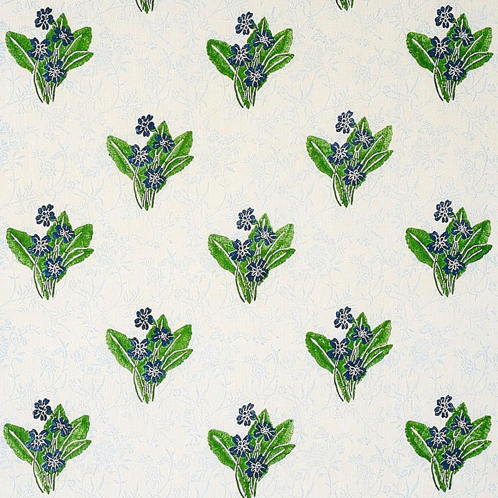 Primrose Hand Block Grass & Sky 179830 by Schumacher Designer Fabric Molly Mahon 6.75" - Swanky Fabrics -