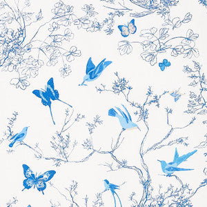 Schumacher Fabric Birds & Butterflies Porcelain 174761