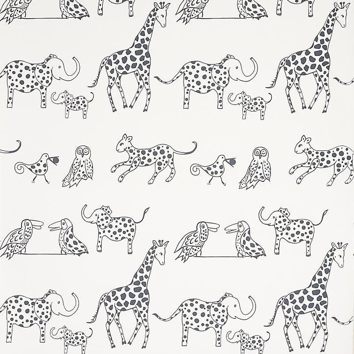 Jungle Jubilee Charcoal 5012471 by Schumacher Designer Wallpaper Flight Of Fancy 13.5" - Swanky Fabrics -