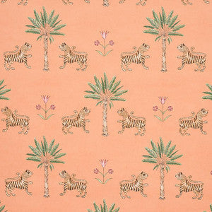 Schumacher Wallpaper Tiger Palm Crimson On Peach 5012920