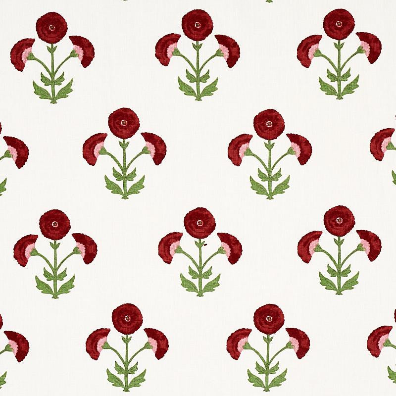 Saranda Flower Embroidery Cardinal 179670 by Schumacher Designer Fabric Perennial Favorites 27.0" - Swanky Fabrics -