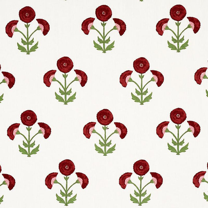 Saranda Flower Embroidery Cardinal 179670 by Schumacher Designer Fabric Perennial Favorites 27.0" - Swanky Fabrics -
