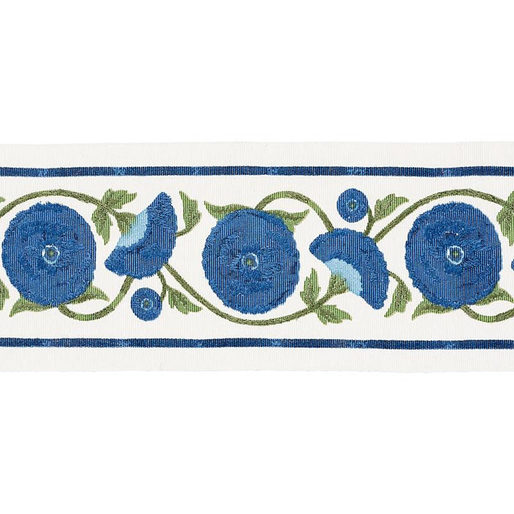 Saranda Flower Embroidery Tape Royal 80392 by Schumacher Designer Trim Perennial Favorites - Swanky Fabrics -