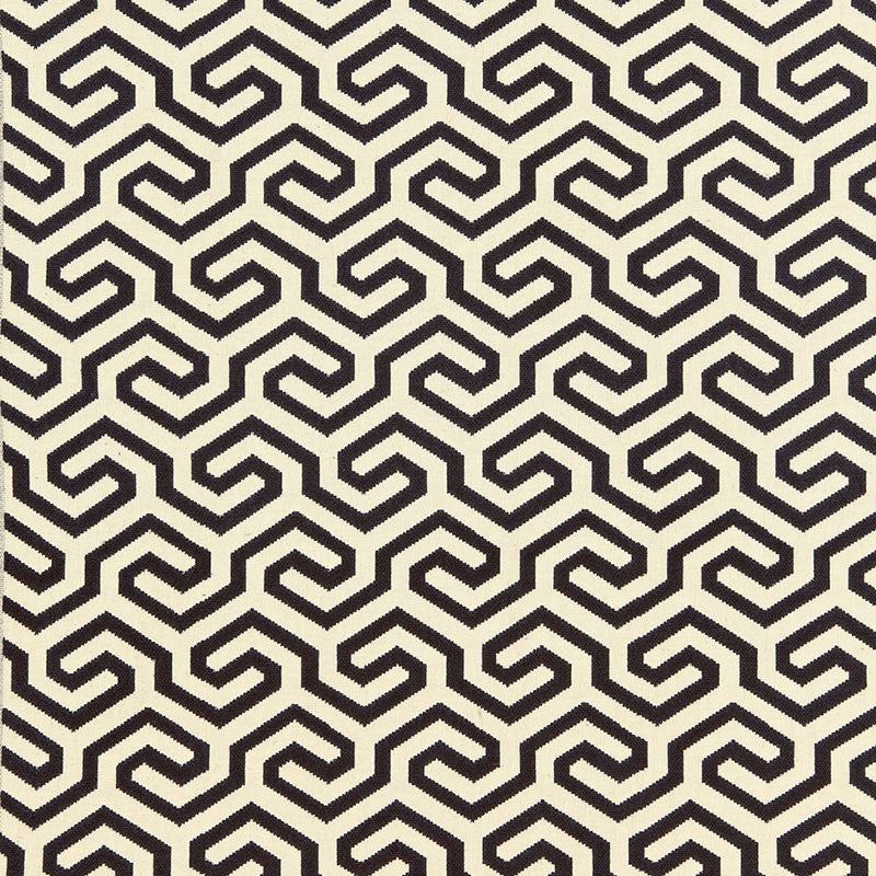 Ming Fret Noir 66881 by Schumacher Designer Fabric CHROMA COTTON 75% LINEN 25% FRANCE MARTINDALE 18,000 </p><p>Repeat: Horizontal: 4 1/8" (10CM) and Vertical: 5 1/2" (14CM) 50 - Swanky Fabrics -