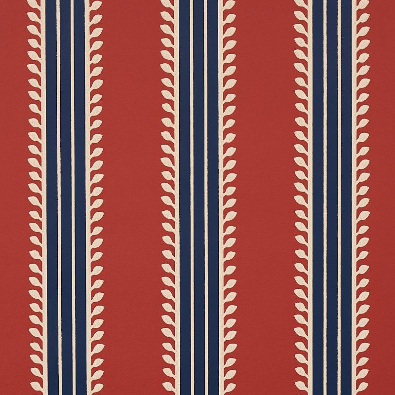 Etruscan Stripe Red & Blue 5012852 by Schumacher Designer Wallpaper Cabana 20.5" - Swanky Fabrics -