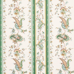 Schumacher Wallpaper Elena Paisley Stripe Green 5012890